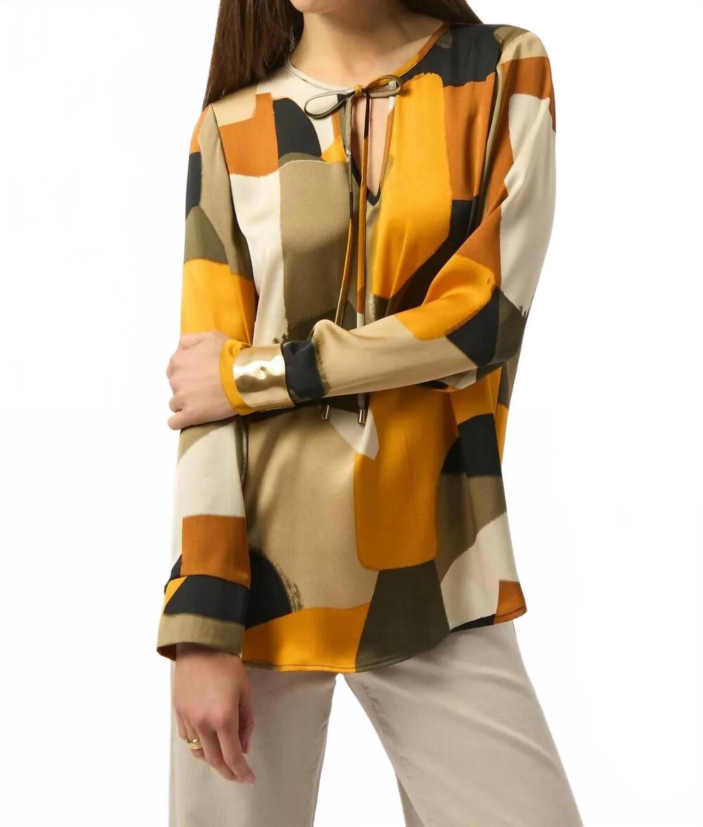 NEW JOSEPH RIBKOFF abstract print long sleeves tunic top in black/midnight